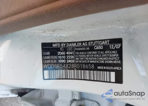 2008 Mercedes-Benz C 300 Luxury/Sport из США, поврежденный, VIN WDDGF54X28R018658